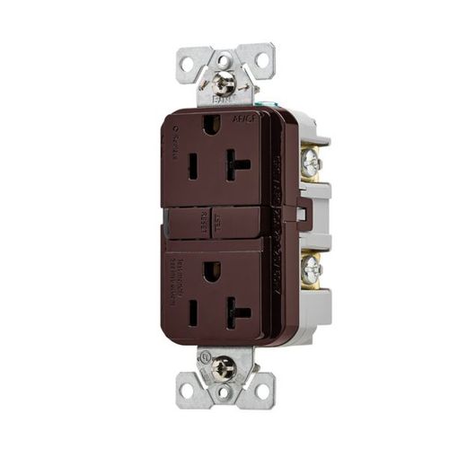 Main product image of Slim Afgf Receptacle, Self-Test, #14 -10 Awg 20A 125V, Afgf, Brown, 5-20R, 2-Pole 3-Wire, TRAG20B