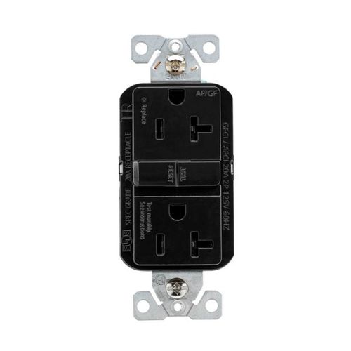 Main product image of Slim Afgf Receptacle, Self-Test, #14 -10 Awg 20A 125V, Afgf, Black, 5-20R, 2-Pole 3-Wire, TRAG20BK