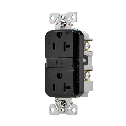 Main product image of Slim Afgf Receptacle, Self-Test, #14 -10 Awg 20A 125V, Afgf, Black, 5-20R, 2-Pole 3-Wire, TRAG20BK