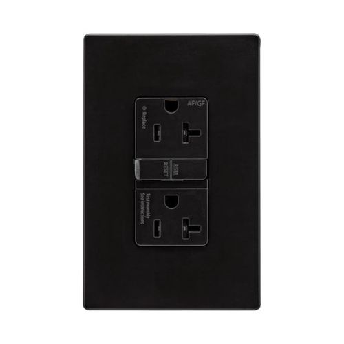 Main product image of Slim Afgf Receptacle, Self-Test, #14 -10 Awg 20A 125V, Afgf, Black, 5-20R, 2-Pole 3-Wire, TRAG20BK
