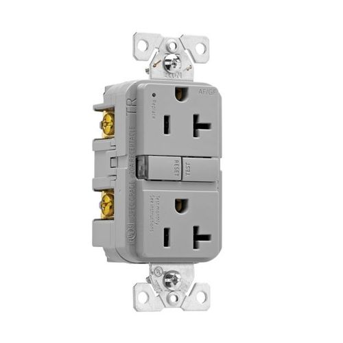 Main product image of Slim Afgf Receptacle, Self-Test, #14 -10 Awg 20A 125V, Afgf, Gray, 5-20R, 2-Pole 3-Wire, TRAG20GY