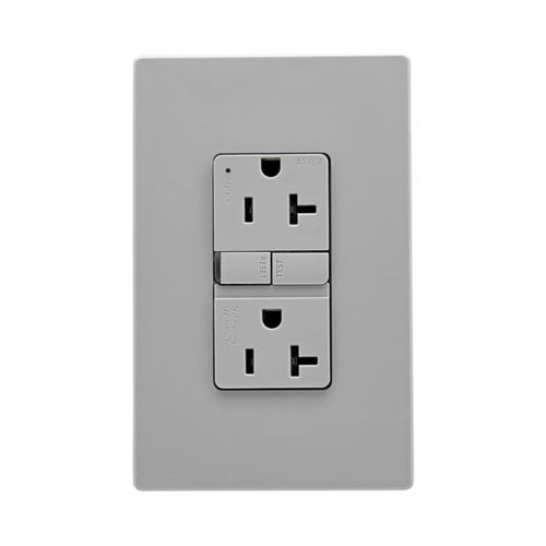 Main product image of Slim Afgf Receptacle, Self-Test, #14 -10 Awg 20A 125V, Afgf, Gray, 5-20R, 2-Pole 3-Wire, TRAG20GY