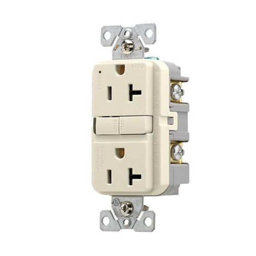 Main product image of Slim Afgf Receptacle, Self-Test, #14 -10 Awg 20A 125V, Afgf, Light Almond, 5-20R, 2-Pole 3-Wire, TRAG20LA
