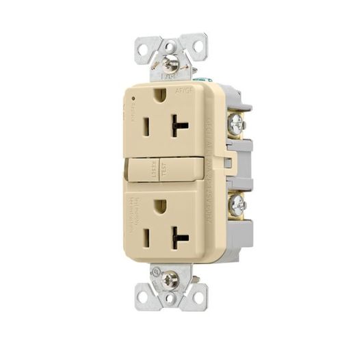 Main product image of Slim Afgf Receptacle, Self-Test, #14 -10 Awg 20A 125V, Afgf, Ivory, 5-20R, 2-Pole 3-Wire, TRAG20V