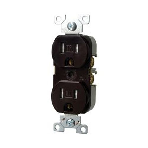 Main product image of Commercial Duplex Receptacle, #14-10 Awg 15A 125V, Back & Side, Brown, Pvc Body, TRBR15B-BXSP