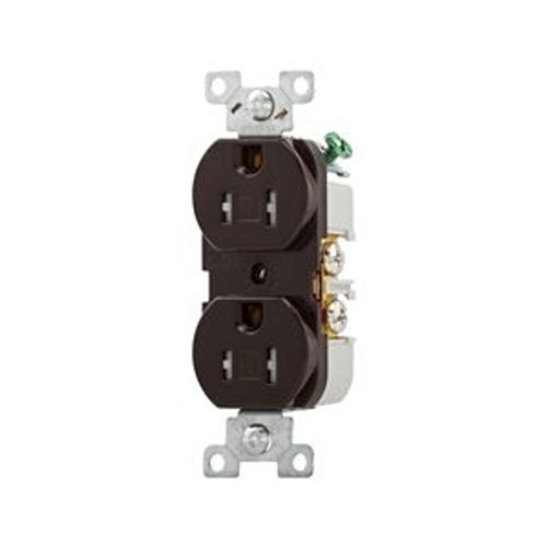 Main product image of Commercial Duplex Receptacle, #14-10 Awg 15A 125V, Back & Side, Brown, Pvc Body, TRBR15B-BXSP