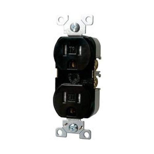 Main product image of Commercial Duplex Receptacle, #14-10 Awg 15A 125V, Back & Side, Black, Pvc Body, TRBR15BKBXSP