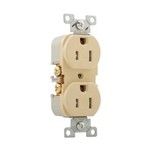 Main product image of Commercial Duplex Receptacle, #14-10 Awg 15A 125V, Back & Side, Ivory, Pvc Body, TRBR15V-BXSP