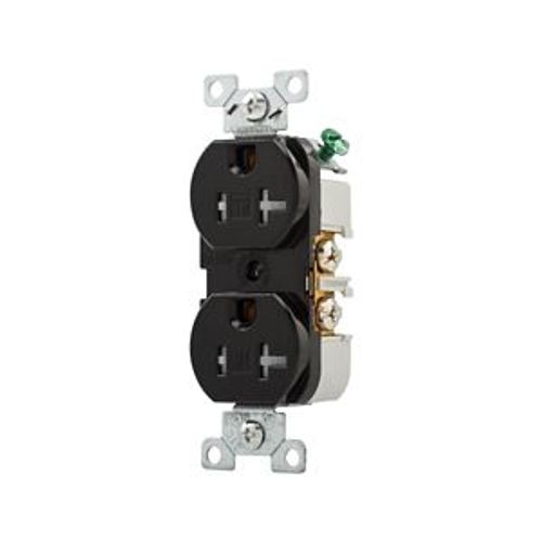 Main product image of Commercial Duplex Receptacle, #14-10 Awg 20A 125V, Back & Side, Black, Pvc Body, 5-20R, TRBR20BKBXSP