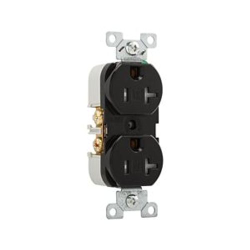 Main product image of Commercial Duplex Receptacle, #14-10 Awg 20A 125V, Back & Side, Black, Pvc Body, 5-20R, TRBR20BKBXSP