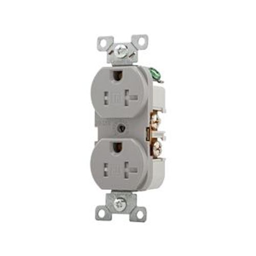 Main product image of Commercial Duplex Receptacle, #14-10 Awg 20A 125V, Back & Side, Gray, Pvc Body, 5-20R, TRBR20GYBXSP