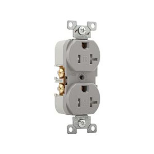 Main product image of Commercial Duplex Receptacle, #14-10 Awg 20A 125V, Back & Side, Gray, Pvc Body, 5-20R, TRBR20GYBXSP