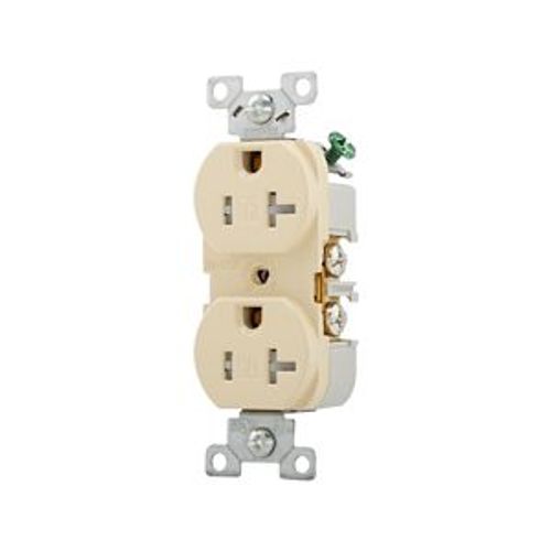 Main product image of Commercial Duplex Receptacle, #14-10 Awg 20A 125V, Back & Side, Ivory, Pvc Body, 5-20R, TRBR20V-BXSP