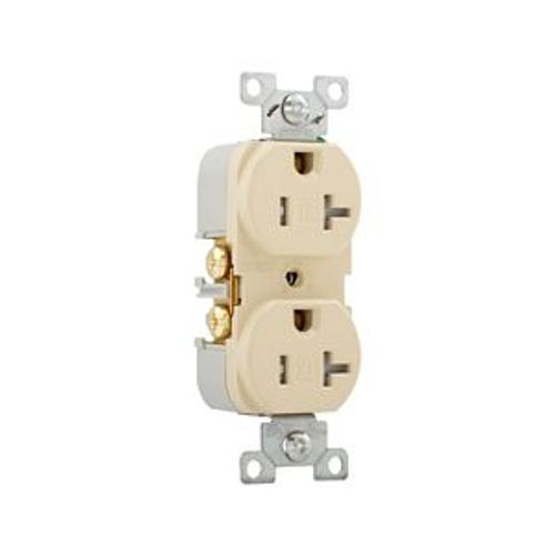 Main product image of Commercial Duplex Receptacle, #14-10 Awg 20A 125V, Back & Side, Ivory, Pvc Body, 5-20R, TRBR20V-BXSP