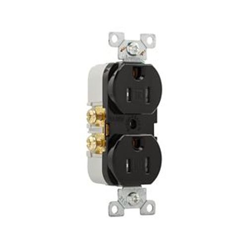 Main product image of Commercial Duplex Receptacle, #14-10 Awg 15A 125V, SideWire, Black, Pvc Body, TRCR15BK