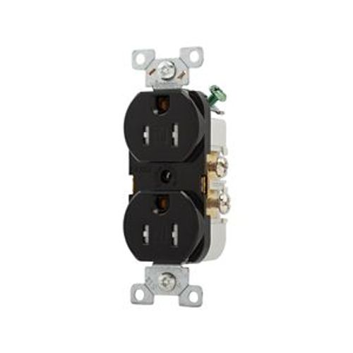 Main product image of Commercial Duplex Receptacle, #14-10 Awg 15A 125V, SideWire, Black, Pvc Body, TRCR15BK