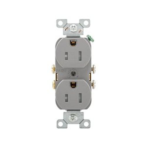 Main product image of Commercial Duplex Receptacle, #14-10 Awg 15A 125V, SideWire, Gray, Pvc Body, TRCR15GY