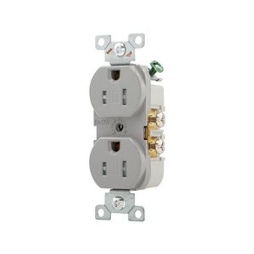 Main product image of Commercial Duplex Receptacle, #14-10 Awg 15A 125V, SideWire, Gray, Pvc Body, TRCR15GY