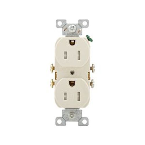 Main product image of Commercial Duplex Receptacle, #14-10 Awg 15A 125V, SideWire, Light Almond, Pvc Body, TRCR15LA