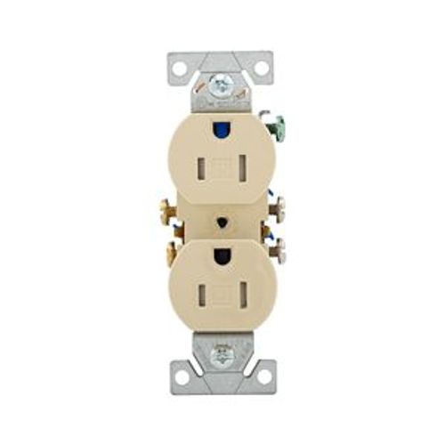 Main product image of Commercial Duplex Receptacle, #14-10 Awg 15A 125V, SideWire, Ivory, Pvc Body, TRCR15V