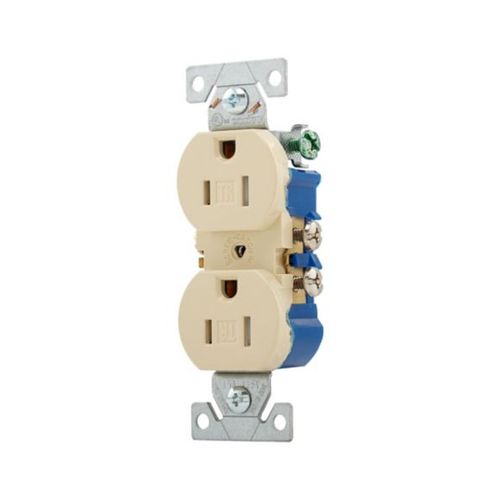 Main product image of Commercial Duplex Receptacle, #14-10 Awg 15A 125V, SideWire, Ivory, Pvc Body, TRCR15V