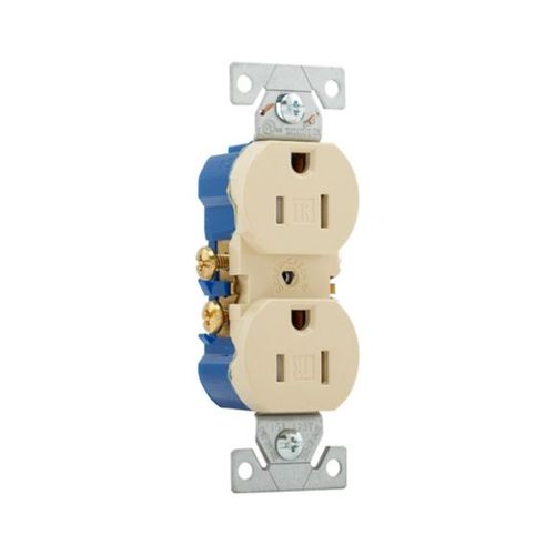 Main product image of Commercial Duplex Receptacle, #14-10 Awg 15A 125V, SideWire, Ivory, Pvc Body, TRCR15V