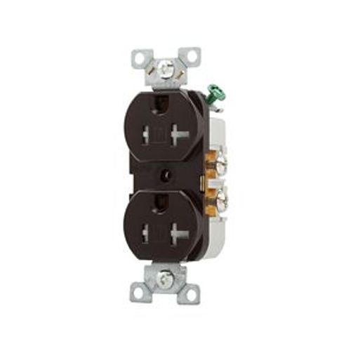 Main product image of Commercial Duplex Receptacle, #14-10 Awg 20A 125V, SideWire, Brown, Pvc Body, 5-20R, TRCR20B