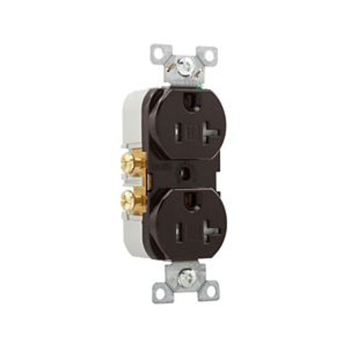 Main product image of Commercial Duplex Receptacle, #14-10 Awg 20A 125V, SideWire, Brown, Pvc Body, 5-20R, TRCR20B