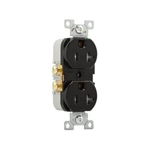 Main product image of Commercial Duplex Receptacle, #14-10 Awg 20A 125V, SideWire, Black, Pvc Body, 5-20R, TRCR20BK