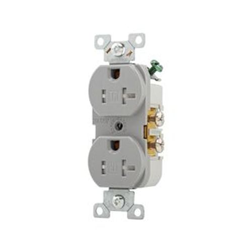 Main product image of Commercial Duplex Receptacle, #14-10 Awg 20A 125V, SideWire, Gray, Pvc Body, 5-20R, TRCR20GY