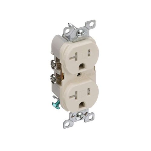 Main product image of Commercial Duplex Receptacle, #14-10 Awg 20A 125V, SideWire, Light Almond, Pvc Body, 5-20R, TRCR20LA