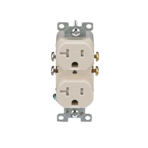 Main product image of Commercial Duplex Receptacle, #14-10 Awg 20A 125V, SideWire, Light Almond, Pvc Body, 5-20R, TRCR20LA