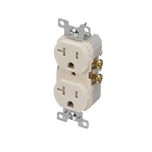 Main product image of Commercial Duplex Receptacle, #14-10 Awg 20A 125V, SideWire, Light Almond, Pvc Body, 5-20R, TRCR20LA
