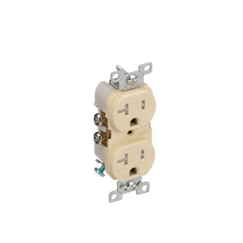 Main product image of Commercial Duplex Receptacle, #14-10 Awg 20A 125V, SideWire, Ivory, Pvc Body, 5-20R, TRCR20V
