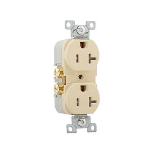 Main product image of Commercial Duplex Receptacle, #14-10 Awg 20A 125V, SideWire, Ivory, Pvc Body, 5-20R, TRCR20V