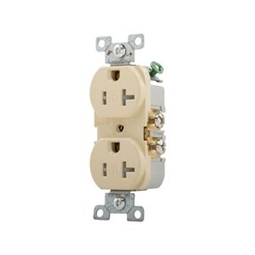 Main product image of Commercial Duplex Receptacle, #14-10 Awg 20A 125V, SideWire, Ivory, Pvc Body, 5-20R, TRCR20V