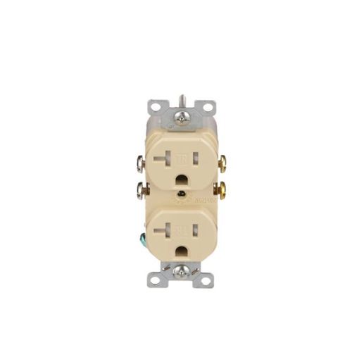 Main product image of Commercial Duplex Receptacle, #14-10 Awg 20A 125V, SideWire, Ivory, Pvc Body, 5-20R, TRCR20V