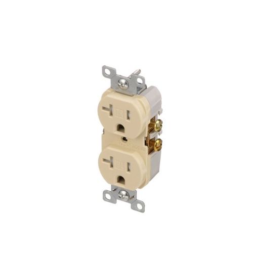 Main product image of Commercial Duplex Receptacle, #14-10 Awg 20A 125V, SideWire, Ivory, Pvc Body, 5-20R, TRCR20V