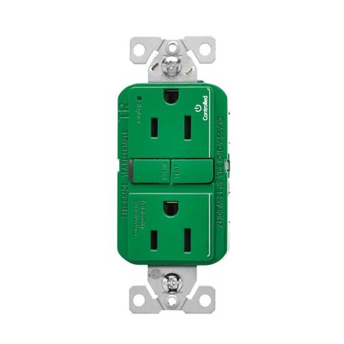 Main product image of Tamper-Resistant, Controlled, Self-Test Gfci, 15A, 125V, Green, Slim Design, TRGFC15GN