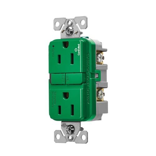 Main product image of Tamper-Resistant, Controlled, Self-Test Gfci, 15A, 125V, Green, Slim Design, TRGFC15GN