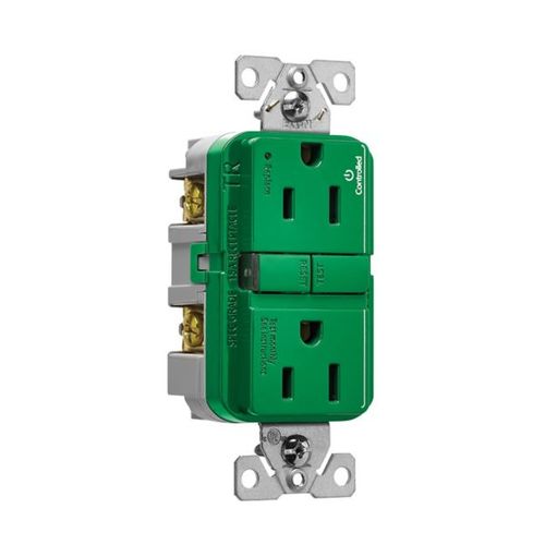 Main product image of Tamper-Resistant, Controlled, Self-Test Gfci, 15A, 125V, Green, Slim Design, TRGFC15GN