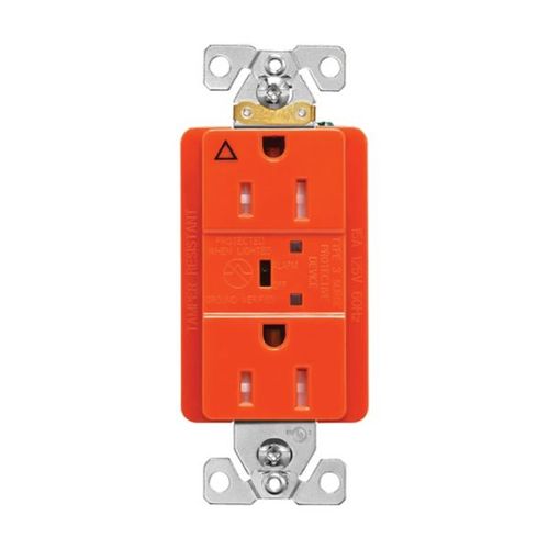 Main product image of Tvss Receptacle, Ig, Led Indicat & Alarm, #14-#10 Awg 15A, 840J, Orange, Straight Blade, TRIG5262RNS