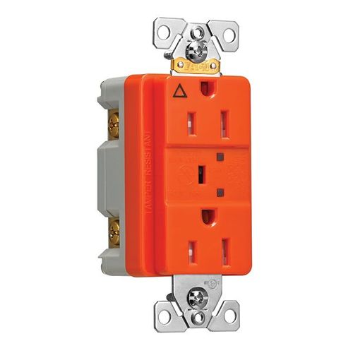 Main product image of Tvss Receptacle, Ig, Led Indicat & Alarm, #14-#10 Awg 15A, 840J, Orange, Straight Blade, TRIG5262RNS