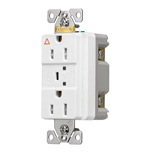 Main product image of Tvss Receptacle, Ig, Led Indicat & Alarm, #14-#10 Awg 15A, 840J, White Straight Blade, TRIG5262WS