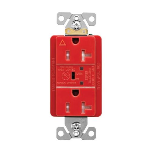 Main product image of Tvss Receptacle, Ig, Led Indicat & Alarm, #14-#10 Awg 20A, 840J, Red, Straight Blade, TRIG5362RDS