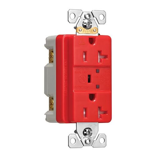 Main product image of Tvss Receptacle, Ig, Led Indicat & Alarm, #14-#10 Awg 20A, 840J, Red, Straight Blade, TRIG5362RDS