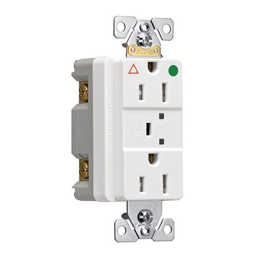 Main product image of Tvss Receptacle, Ig, Hg, Led Indicat & Alarm, #14-#10 Awg 15A, 840J, White Straight Blade, TRIG8262WS