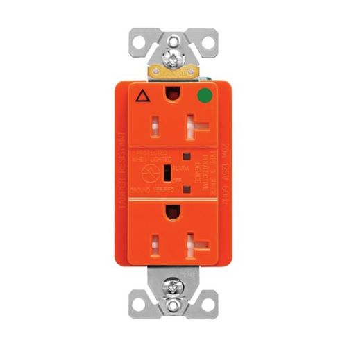 Main product image of Tvss Receptacle, Ig, Hg, Led Indicat & Alarm, #14-#10 Awg 20A, 840J, Orange, Straight Blade, TRIG8362RNS