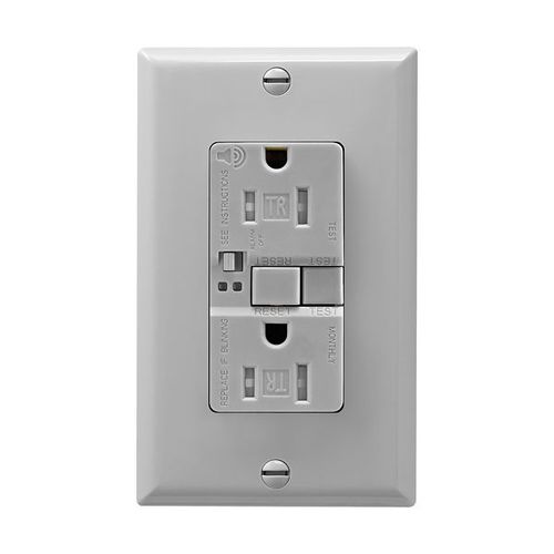 Main product image of Gfci Receptacle, Audible Alarm, Self-Test, #14 -10 Awg 15A 125V, Gray, 2-Pole 3-Wire, TRSGFA15GY