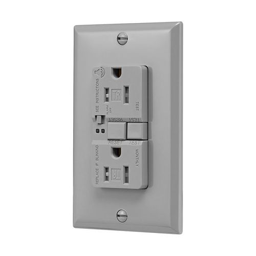 Main product image of Gfci Receptacle, Audible Alarm, Self-Test, #14 -10 Awg 15A 125V, Gray, 2-Pole 3-Wire, TRSGFA15GY